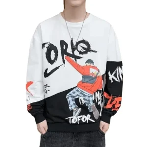Men's Autumn Sweatshirt for 2025, Spring Hip-hop Long-sleeved Graphic Sweatshirt, Round-neck Dinosaur Cartoon Printed Pullovers