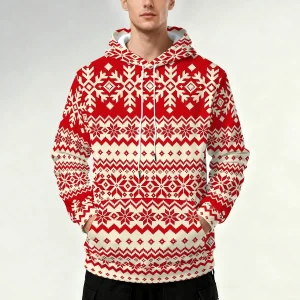 Men's classic and minimalist snowflake print hooded sweater, new style for autumn and winter, versatile and fashionable top