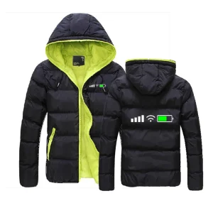 Signal WiFi Battery Print 2025 Men's New Six-color Cotton-padded Jackets Zipper Casual Autumn And Winter Warm Fashion Coat